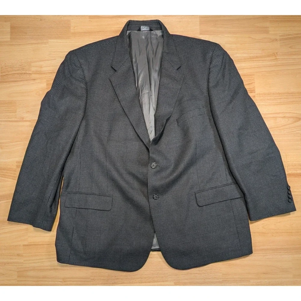 Bill Blass Menswear Grey Wool Houndstooth Blazer Sport Coat Mens 50R Mexico